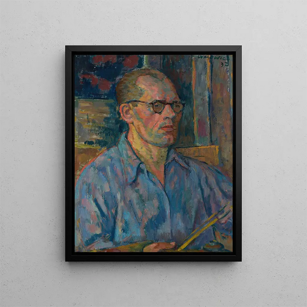 Self-portrait in blue - Wacław Wśowicz — framed artwork on a wall