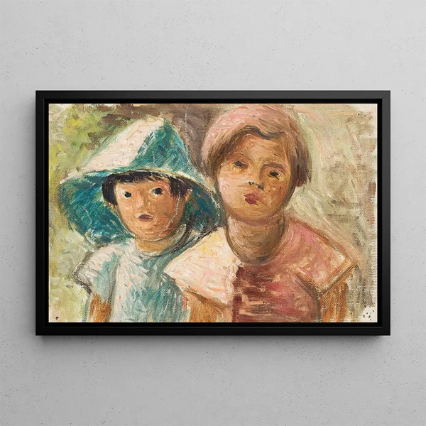 Two Little Girls - Wacław Wśowicz — framed artwork on a wall