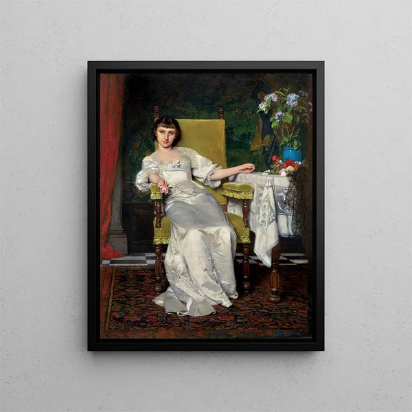a lady with a rose - Władysław Czachórski — framed artwork on a wall
