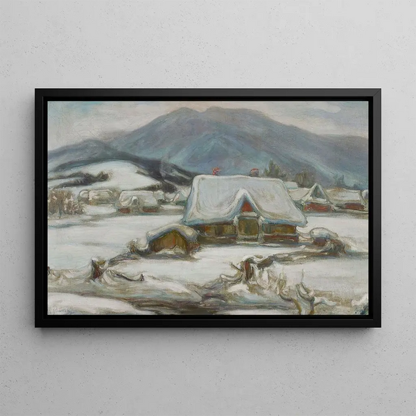 Cottages dans la neige - Władysław Ślewiński — framed artwork on a wall