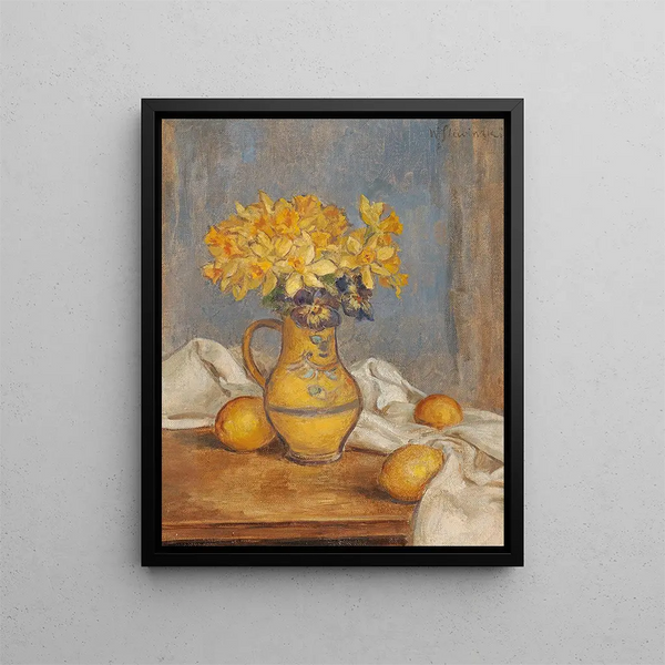 Jonquils in a vase and lemons - Władysław Ślewiński — framed artwork on a wall