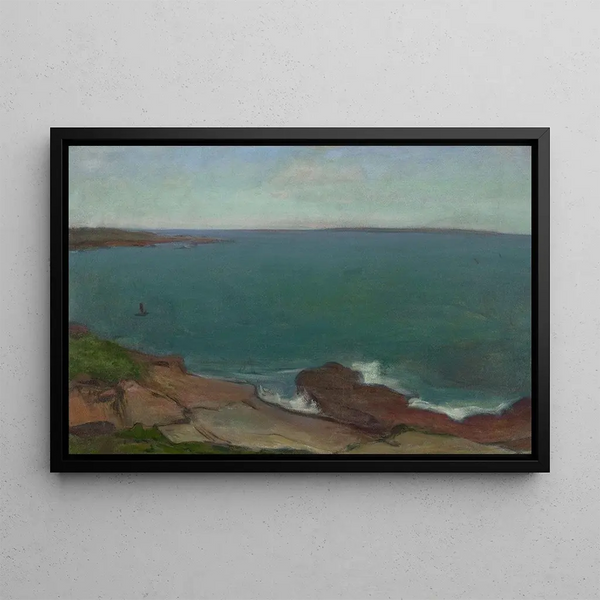 Marine landscape painting with a small boat - Władysław Ślewiński — framed artwork on a wall