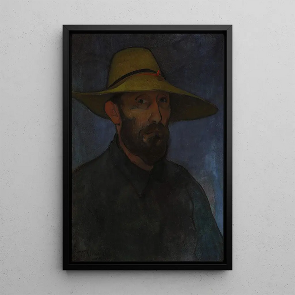 Self-portrait with straw hat - Władysław Ślewiński — framed artwork on a wall