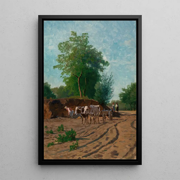 Sketch of a rural landscape - Walery Brochocki — framed artwork on a wall