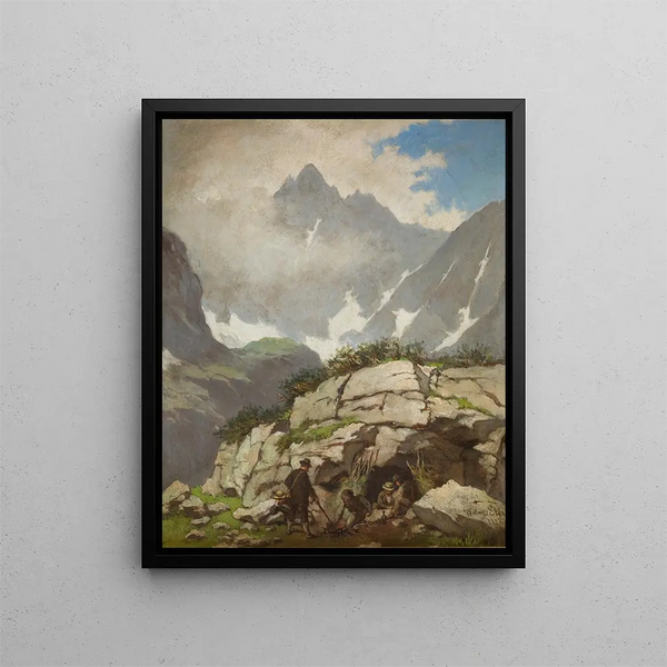 Refuge sous roche du révérend Stolarczyk dans les Tatras - Walery Eljasz-Radzikowski — framed artwork on a wall