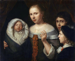 Portrait of a Young Woman with Three Children - Wallerant Vaillant — artwork view