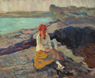 Woman with Red Scarf by the Sea - Walt Kuhn — artwork view