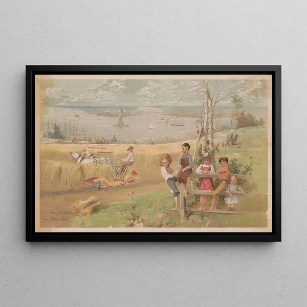 Port of New York from Staten Island - Walter A Wood Mowing Reaping Co — framed artwork on a wall