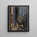 Interior painting with black cat - Walter Conz — framed artwork on a wall
