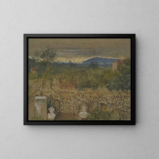 Garden with Ruins - Walter Crane — framed artwork on a wall
