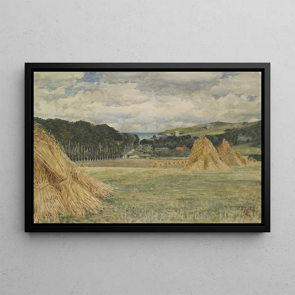 Harvest Field Painting in Normandy - Walter Crane — framed artwork on a wall
