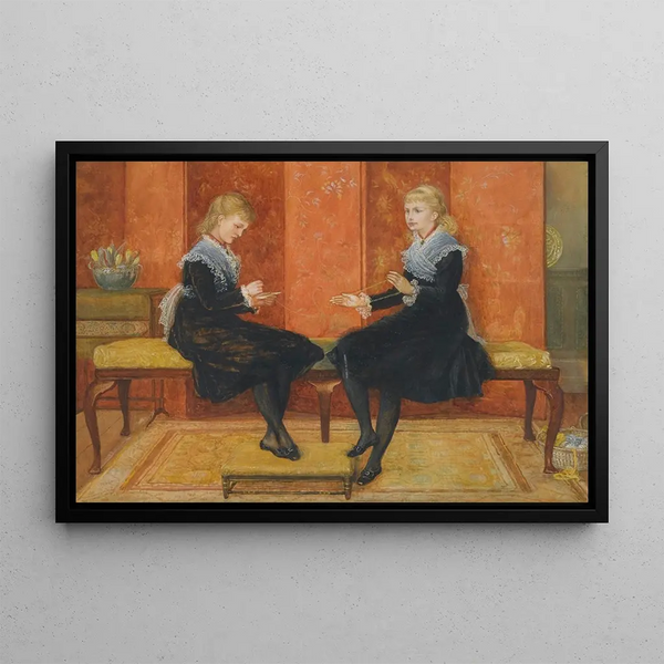 Violet and Lily Painting, Edmund Routledge's daughters - Walter Crane — framed artwork on a wall