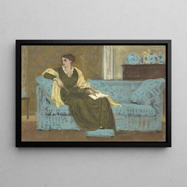 a seated woman on a sofa - Walter Crane — framed artwork on a wall
