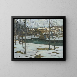 River Under Snow - Walter Elmer Schofield — framed artwork on a wall