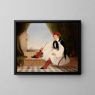 Portrait of John B. Carmac in Greek Evzone costume - Walter Gould — framed artwork on a wall