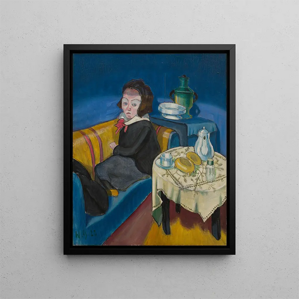 Young woman at the samovar table - Walter Gramatt — framed artwork on a wall