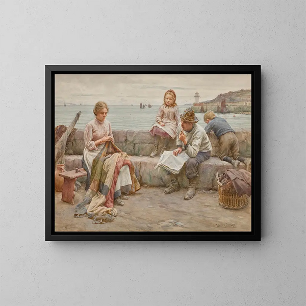 in a Cornouaillais fishing village - Walter Langley — framed artwork on a wall