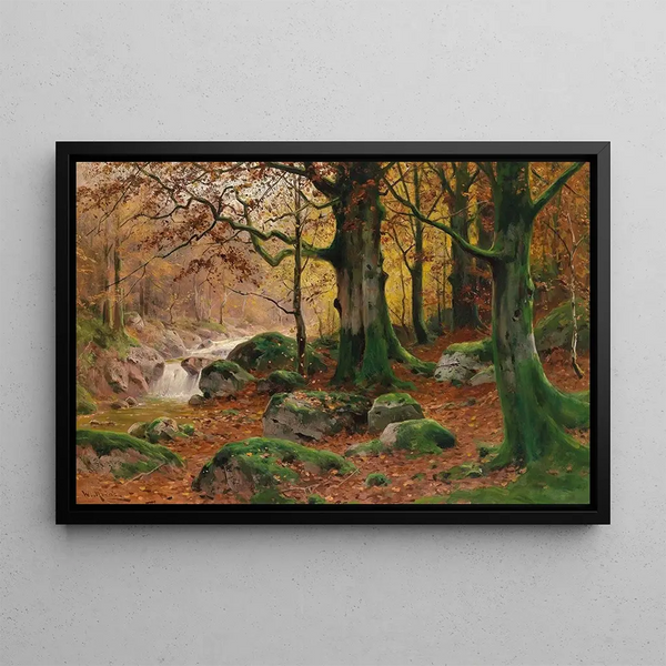 Autumn Forest Landscape Painting - Walter Moras — framed artwork on a wall