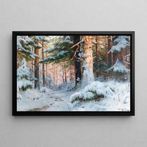 Winter Landscape Painting - Walter Moras — framed artwork on a wall