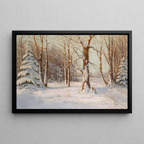 Winter Forest Painting - Walter Moras — framed artwork on a wall
