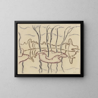 Island of the park in the pond - Walter Ophey — framed artwork on a wall