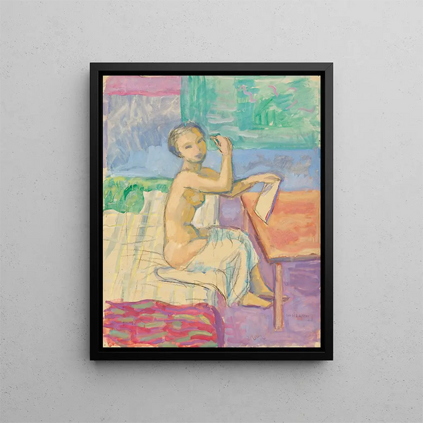 Nude at the table - Walther Gamerith — framed artwork on a wall