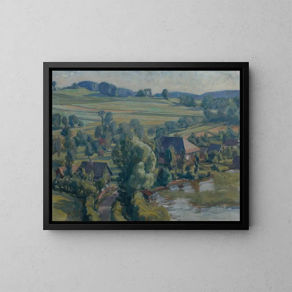 Landscape painting landing near Unterbuchberg - Walther Gamerith — framed artwork on a wall