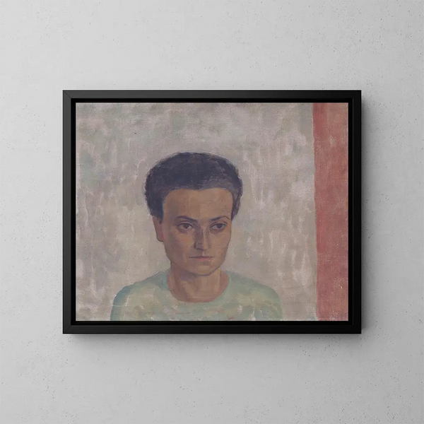Femme S Schnberger in green blouse - Walther Gamerith — framed artwork on a wall