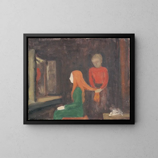 Woman in front of a mirror - Walther Gamerith — framed artwork on a wall
