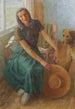 Grete Gamerith with the dog Puck - Walther Gamerith — framed artwork on a wall