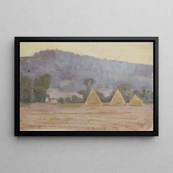 Landscape with Hay Bales - Walther Gamerith — framed artwork on a wall