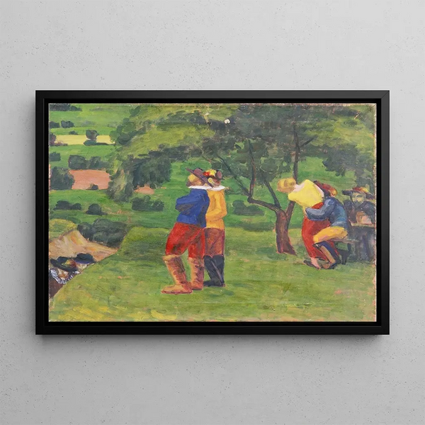 Landscape Painting with Landsknechts - Walther Gamerith — framed artwork on a wall