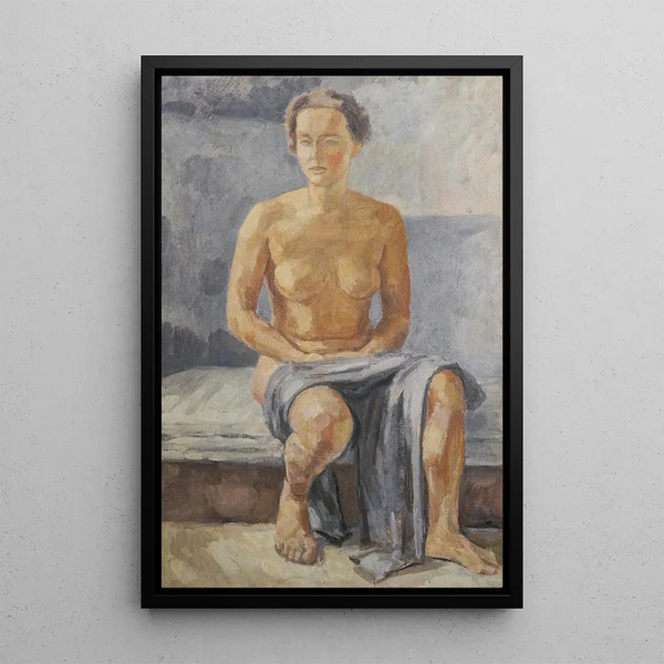 Female Nude Sitting - Walther Gamerith — framed artwork on a wall