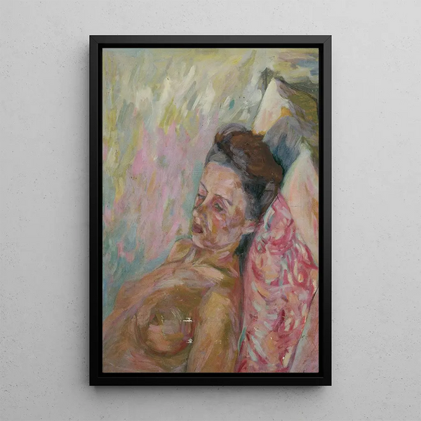 Nude woman on cushion - Walther Gamerith — framed artwork on a wall