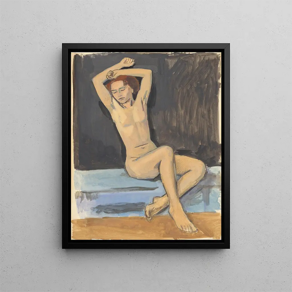 Nude woman with raised arms - Walther Gamerith — framed artwork on a wall