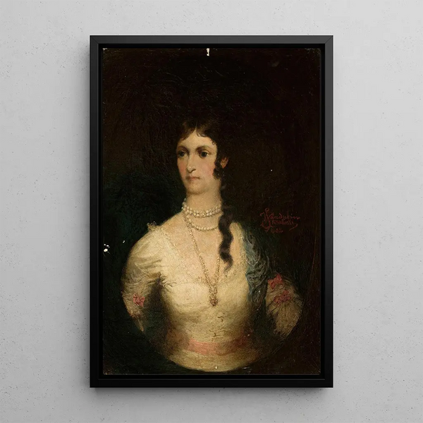 Portrait of a woman in a white dress - Wandalin Strzałecki — framed artwork on a wall