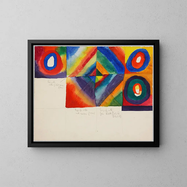 Color studies with information on painting technique - Wassily Kandinsky — framed artwork on a wall