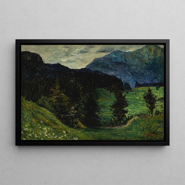 Mountains of Kochel with pines - Wassily Kandinsky — framed artwork on a wall