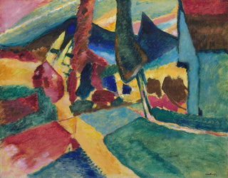 Landscape painting with two poplars - Wassily Kandinsky — artwork view