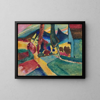Landscape painting with two poplars - Wassily Kandinsky — framed artwork on a wall