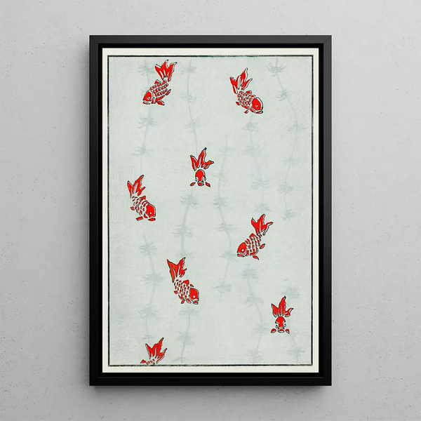 Illustration of seamless goldfish - Watanabe Seitei — framed artwork on a wall