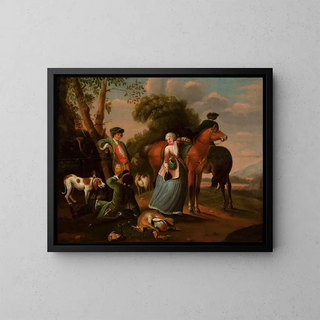 "Au repos lors d'une chasse" by Wenzel Ignaz Prasch — framed artwork on a wall