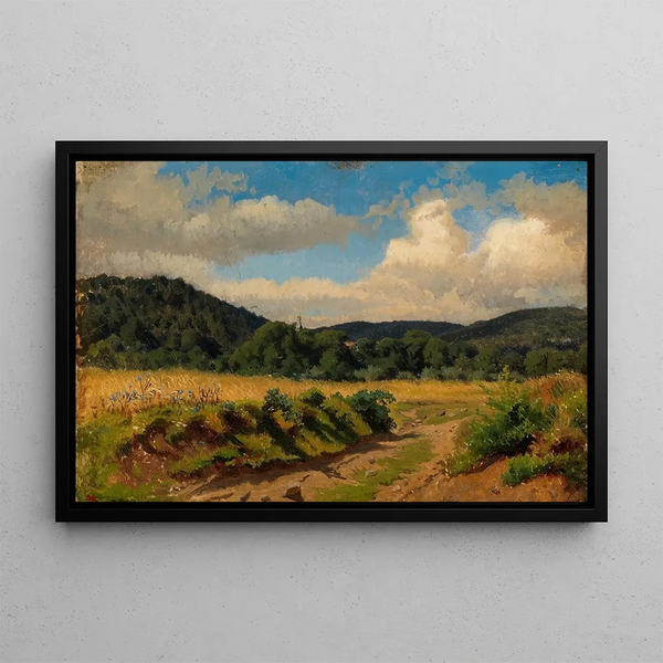 Wheat Field at the Edge of the Forest, Repetition - Werner Holmberg — framed artwork on a wall