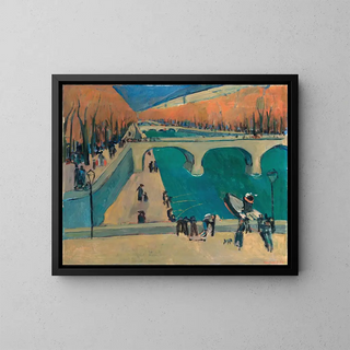 Autumn in Paris by the Seine River - Werner Neuhaus — framed artwork on a wall