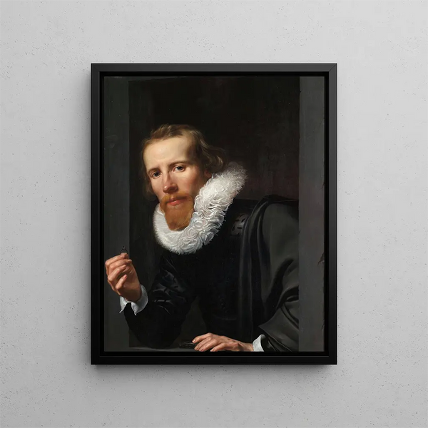 Portrait of a Goldsmith - Werner van den Valckert — framed artwork on a wall