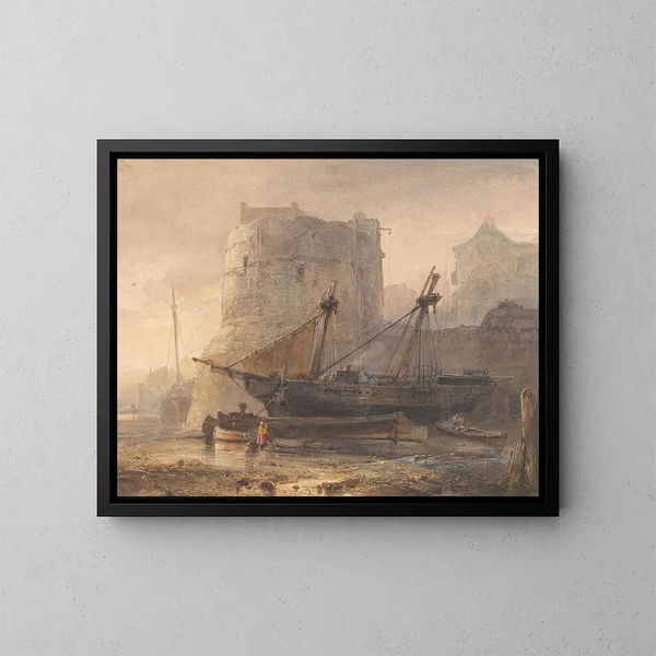 Bateaux à marée basse dans un port français - Wijnand Nuyen — framed artwork on a wall