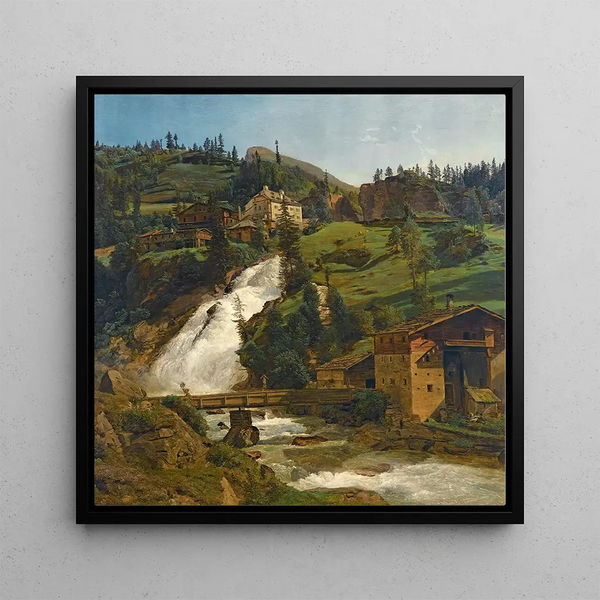 Wildbad Gastein Painting, Wildbad Gastein Waterfalls - Ferdinand Georg Waldmüller — framed artwork on a wall