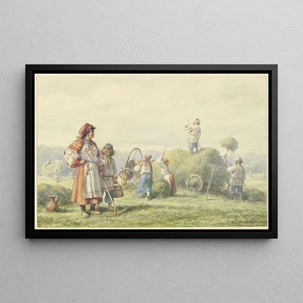 Harvesting hay in Russia - Wilhelm Amandus Beer — framed artwork on a wall