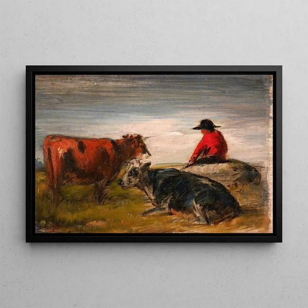 Berger with cows - Wilhelm Busch — framed artwork on a wall
