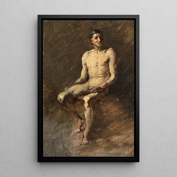 a seated male nude - Wilhelm Busch — framed artwork on a wall